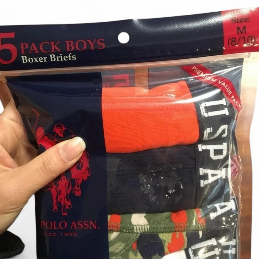 U.S. Polo Assn. 5 Pack Boys Boxer Briefs, M (8-10)